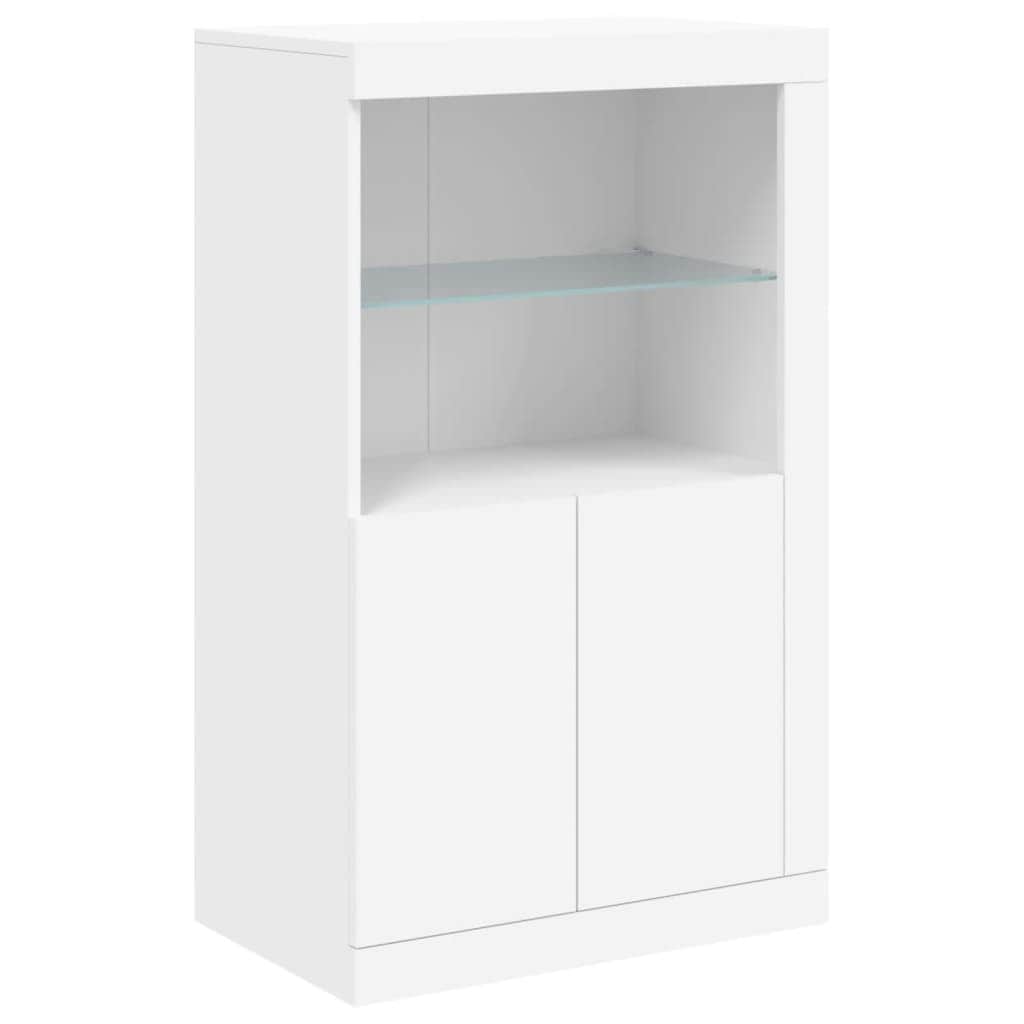 Side Cabinet with LED Lights White/Black Engineered Wood