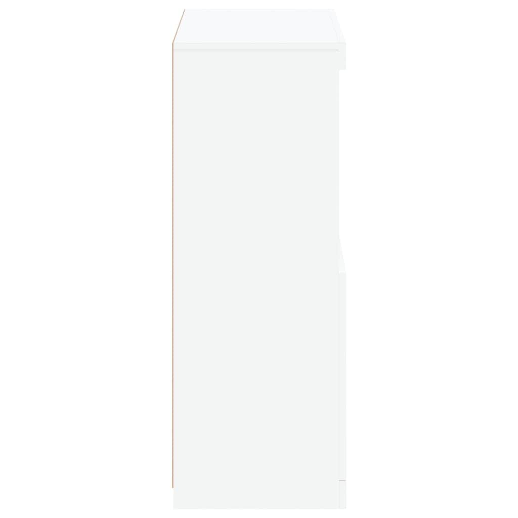 Side Cabinet with LED Lights White/Black Engineered Wood