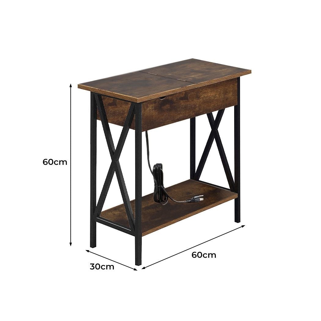 Side End Table Bedside Tables Wood Nightstand Storage Cabinet -Brown