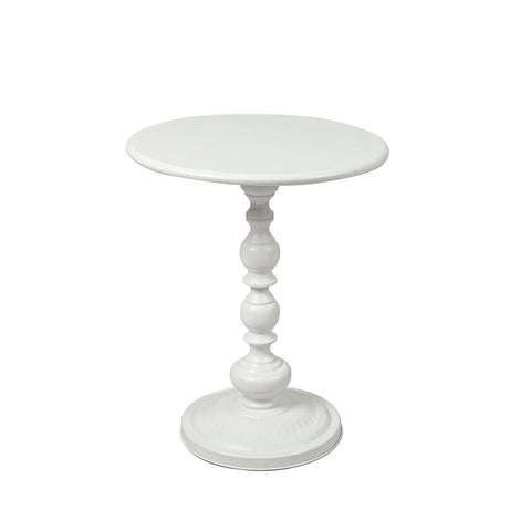 Side Table Vintage End Round Tabletop Steel Base Nightstand Antique White