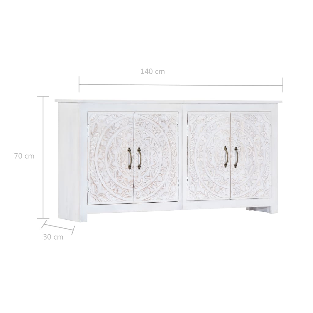 Sideboard Handmade White 140x30x70 cm Solid Acacia Wood