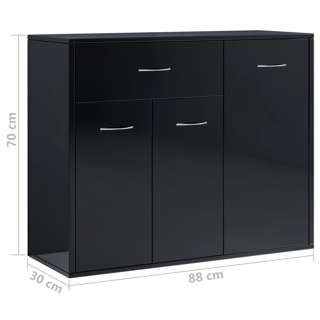 Sideboard High Gloss Black 88x30x70 cm Chipboard