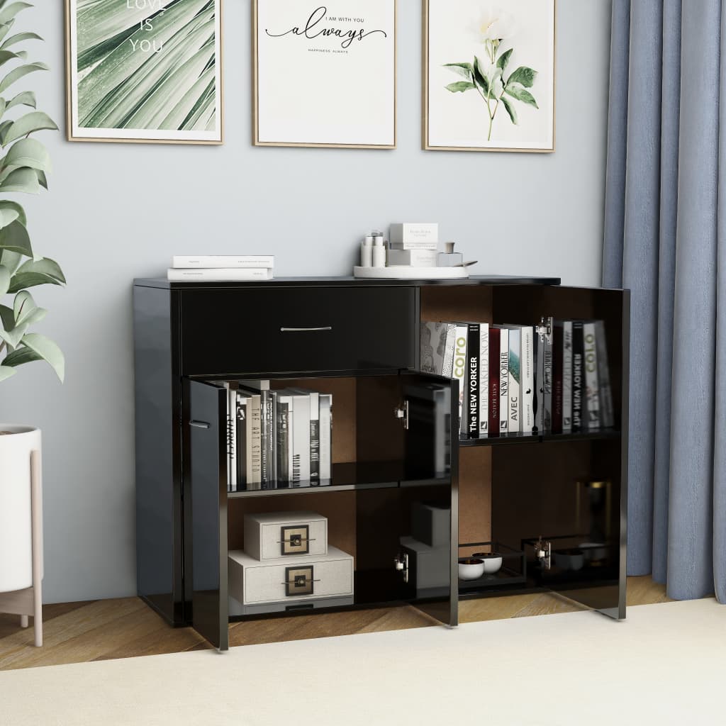 Sideboard High Gloss Black 88x30x70 cm Chipboard