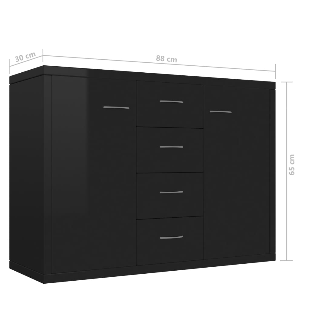 Sideboard High Gloss Black 88x30x75 cm Chipboard