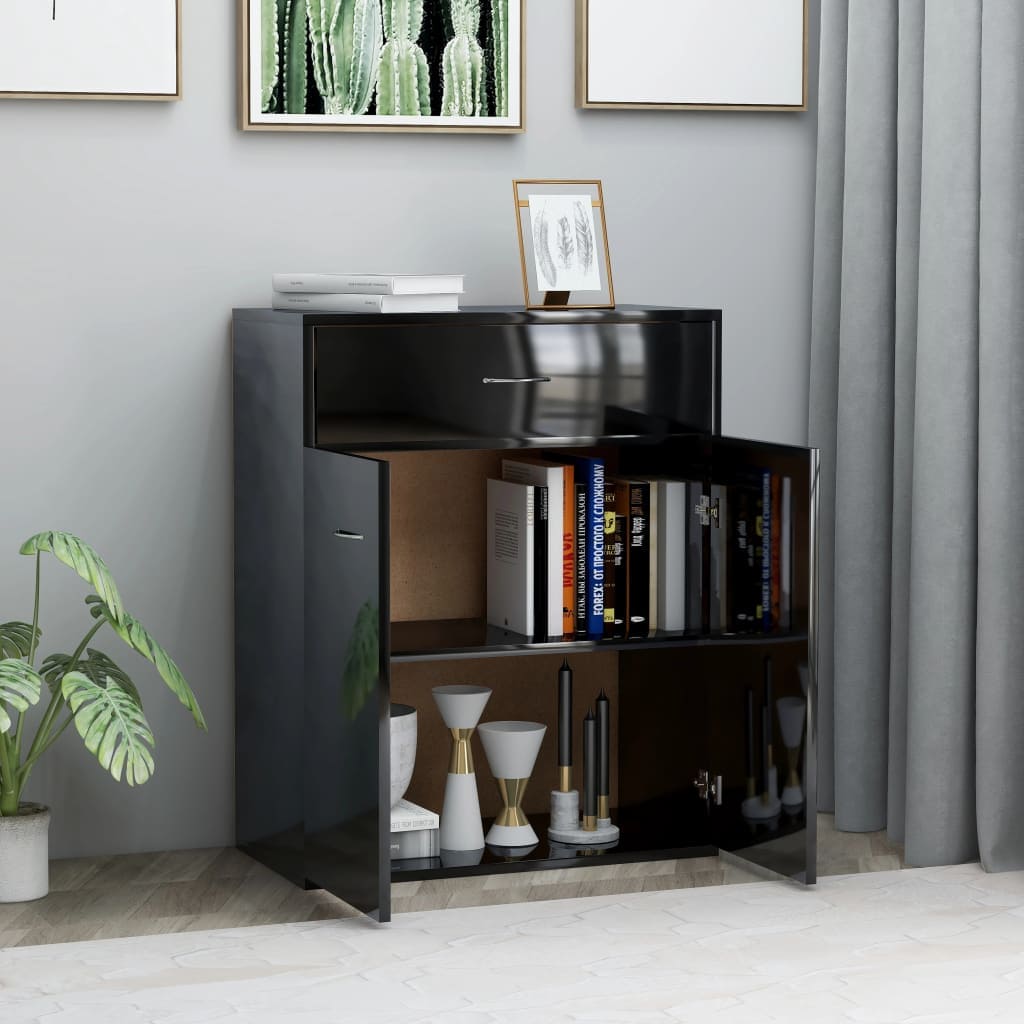 Sideboard  High Gloss Black  Chipboard