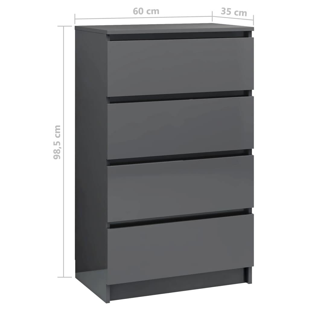 Sideboard High Gloss Grey 60x35x98,5 cm Chipboard