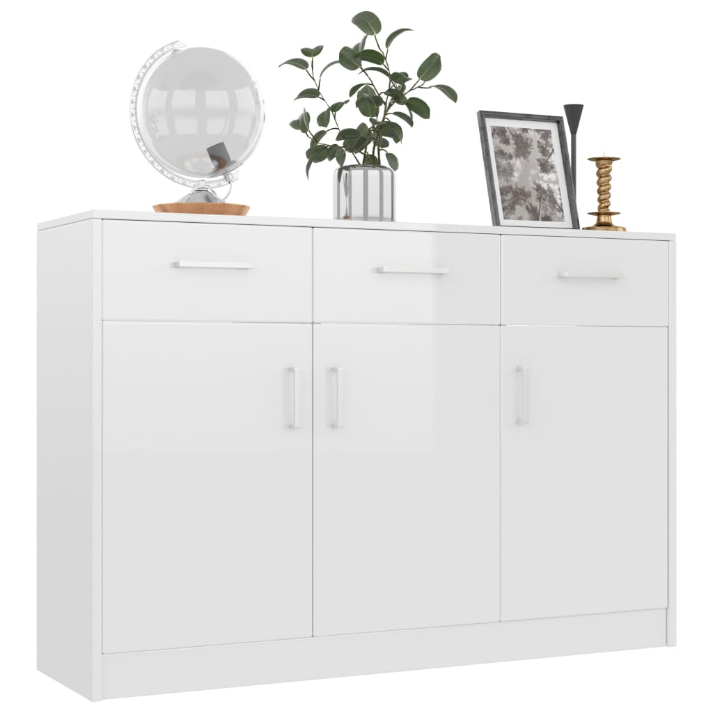 Sideboard High Gloss White 110x34x75 cm Chipboard