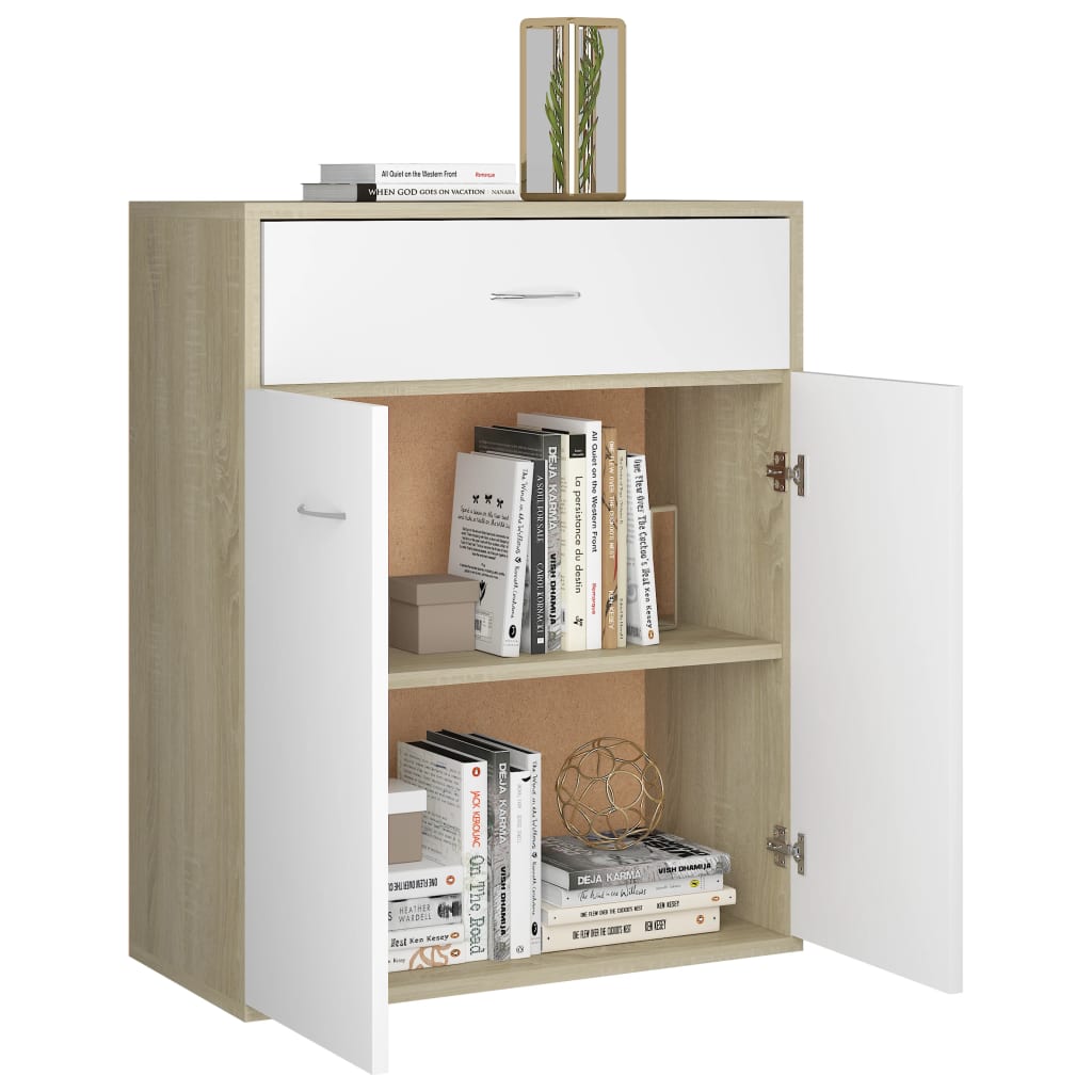 Sideboard White and Sonoma Oak 60x30x75 cm Chipboard