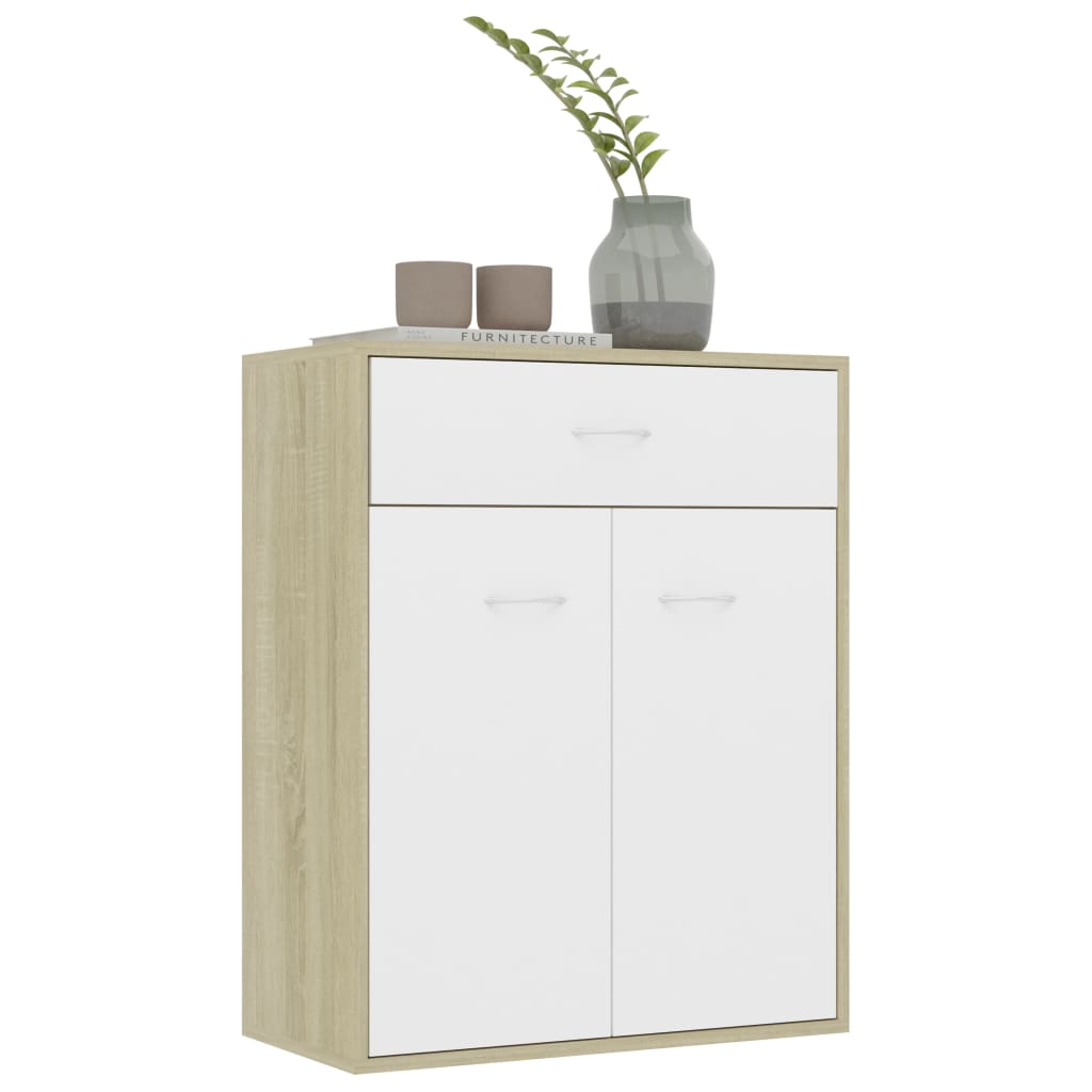 Sideboard White and Sonoma Oak 60x30x75 cm Chipboard