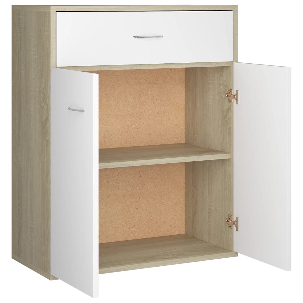Sideboard White and Sonoma Oak 60x30x75 cm Chipboard