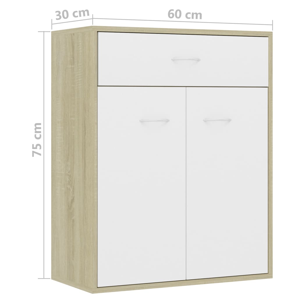 Sideboard White and Sonoma Oak 60x30x75 cm Chipboard