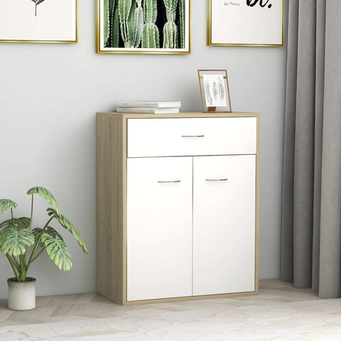 Sideboard White and Sonoma Oak 60x30x75 cm Chipboard