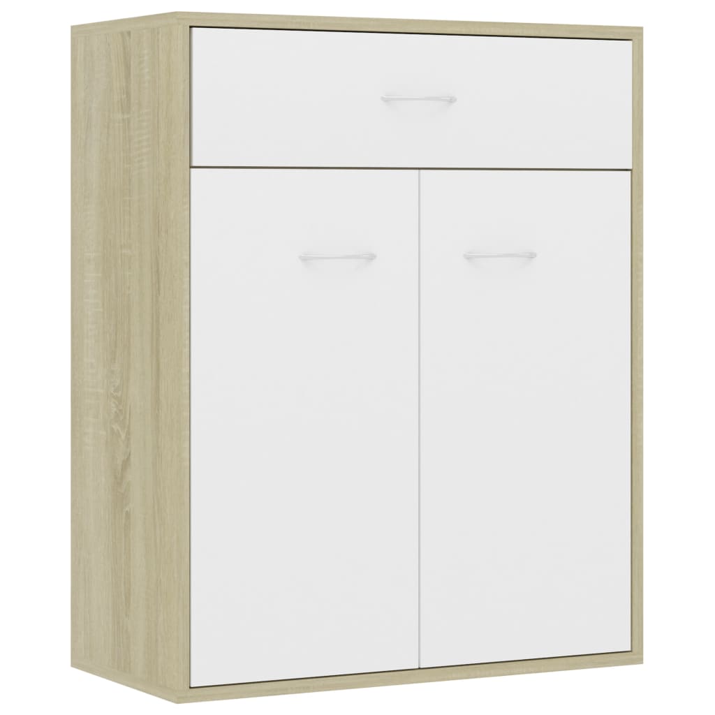 Sideboard White and Sonoma Oak 60x30x75 cm Chipboard