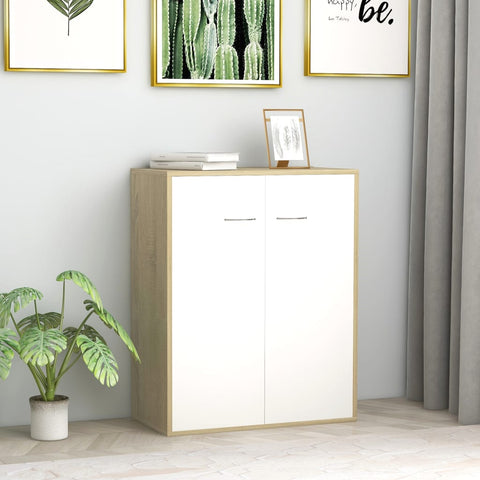 Sideboard White and Sonoma Oak 60x30x75 cm Chipboard