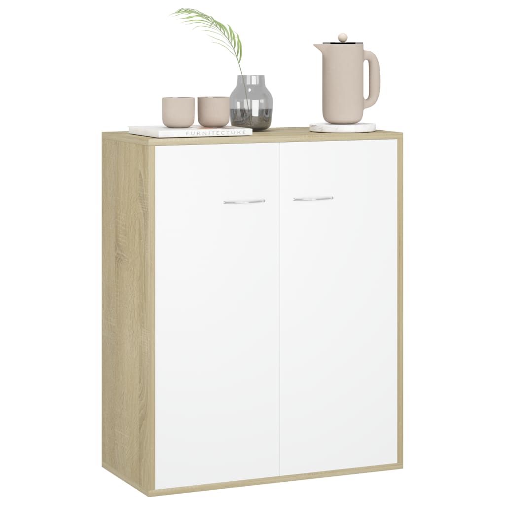 Sideboard White and Sonoma Oak 60x30x75 cm Chipboard