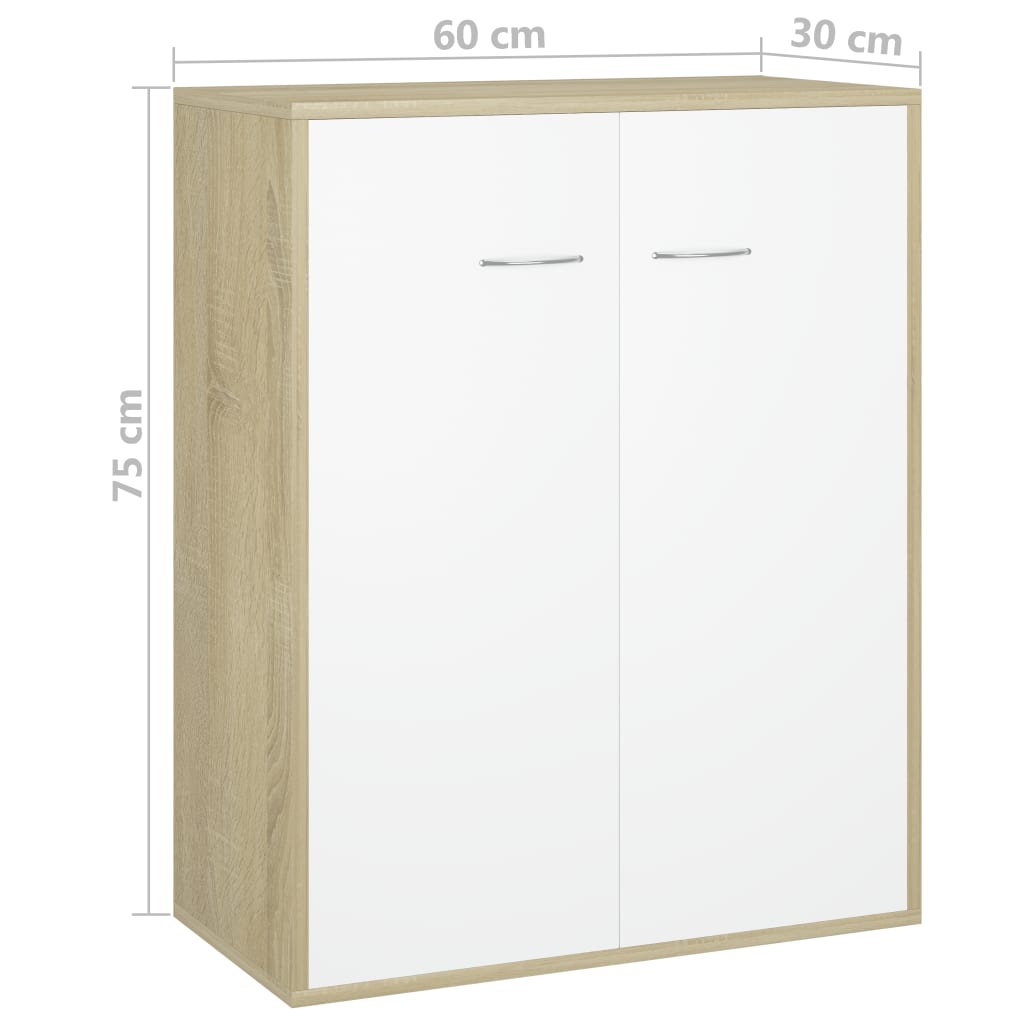 Sideboard White and Sonoma Oak 60x30x75 cm Chipboard