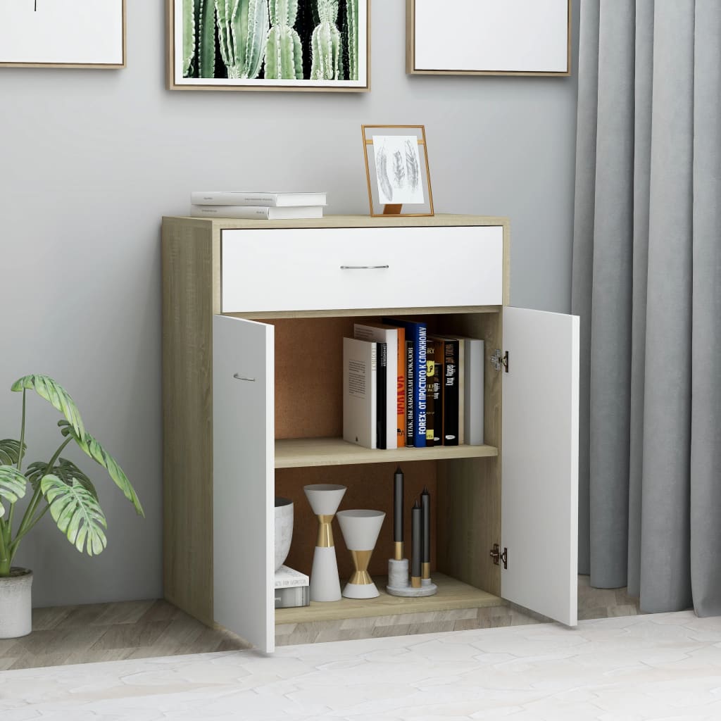 Sideboard White and Sonoma Oak 60x30x75 cm Chipboard