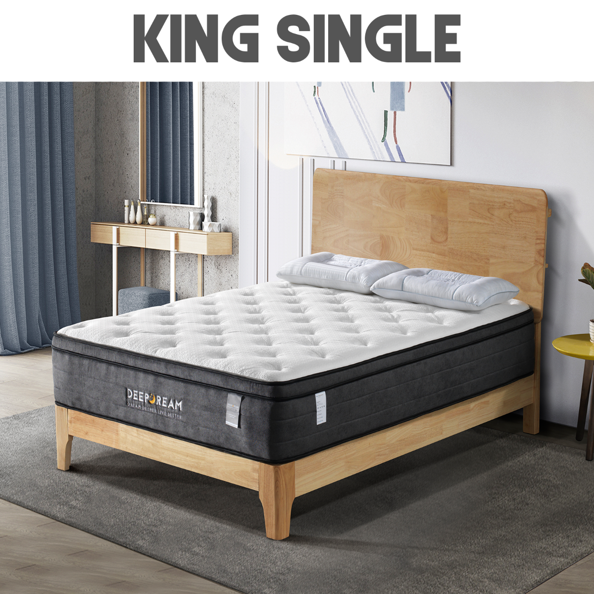Furniture Eurotop Mattress 5 Zone Pocket Spring Latex Foam 34cm - King Single