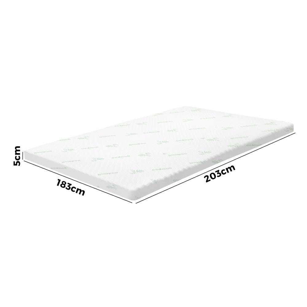 Simple Deals Memory Foam Mattress Topper Cool Gel Bed Bamboo Cover 7-Zone 5CM Queen/King