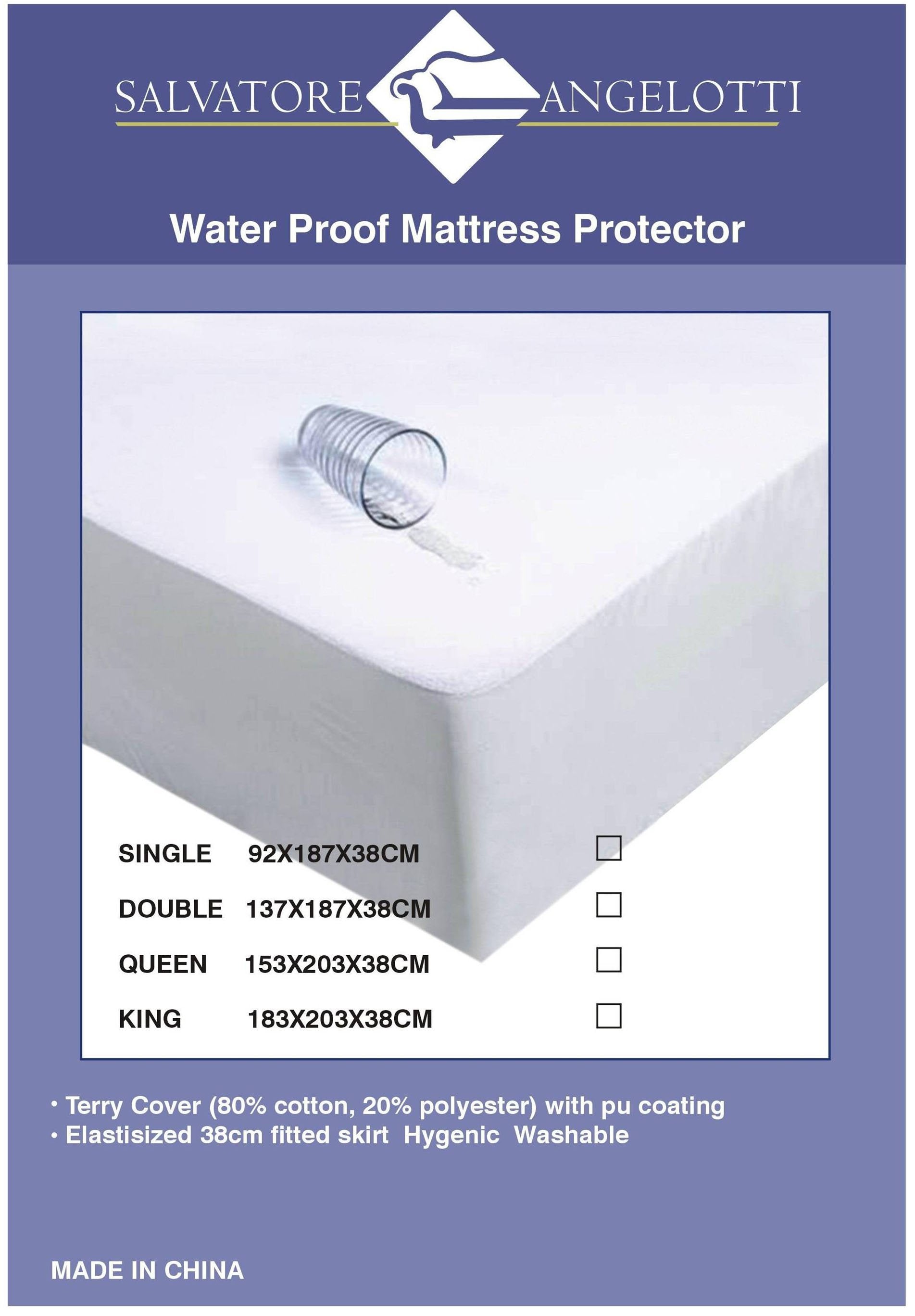 Bedding Single Mattress Protector - Waterproof Terry w Skirt