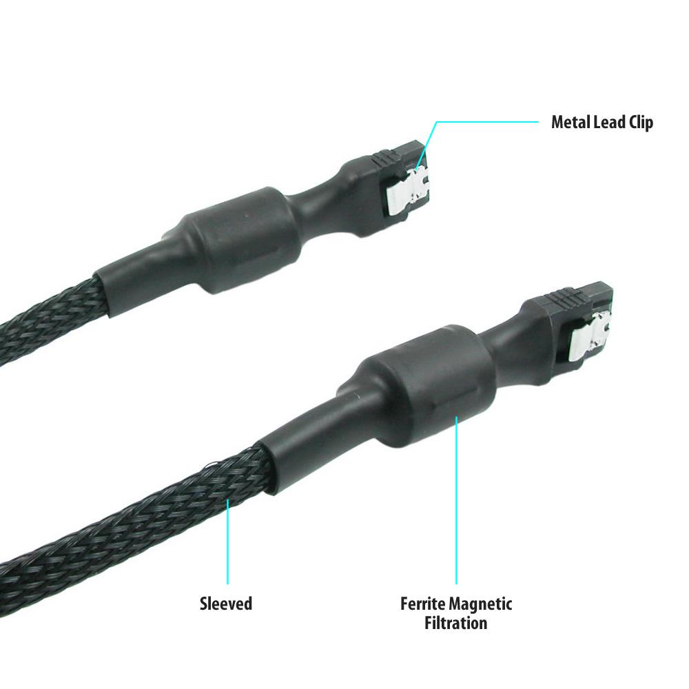 Computer Accessories Simplecom CA110S Premium SATA 3 HDD SSD Data Cable Sleeved with Ferrite Bead Lead Clip Straight