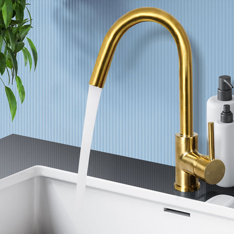 Single Handle Gold Brass Kitchen Tap Mixer Sink Brushed Swivel