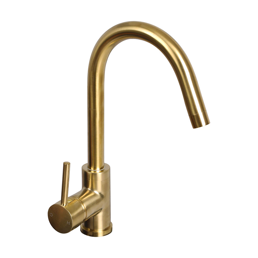 Single Handle Gold Brass Kitchen Tap Mixer Sink Brushed Swivel