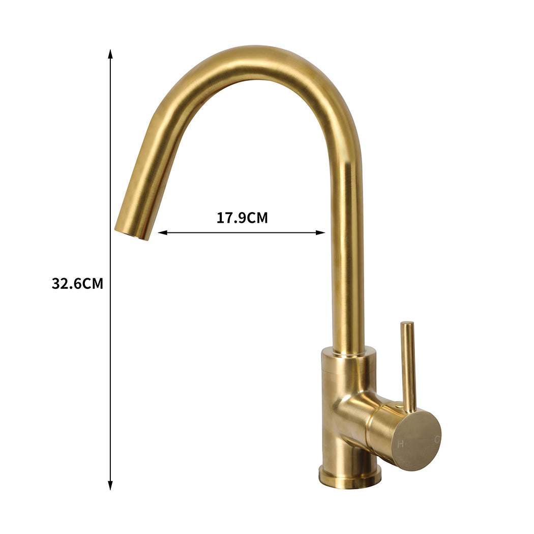 Single Handle Gold Brass Kitchen Tap Mixer Sink Brushed Swivel