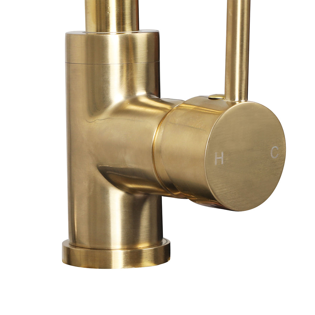 Single Handle Gold Brass Kitchen Tap Mixer Sink Brushed Swivel