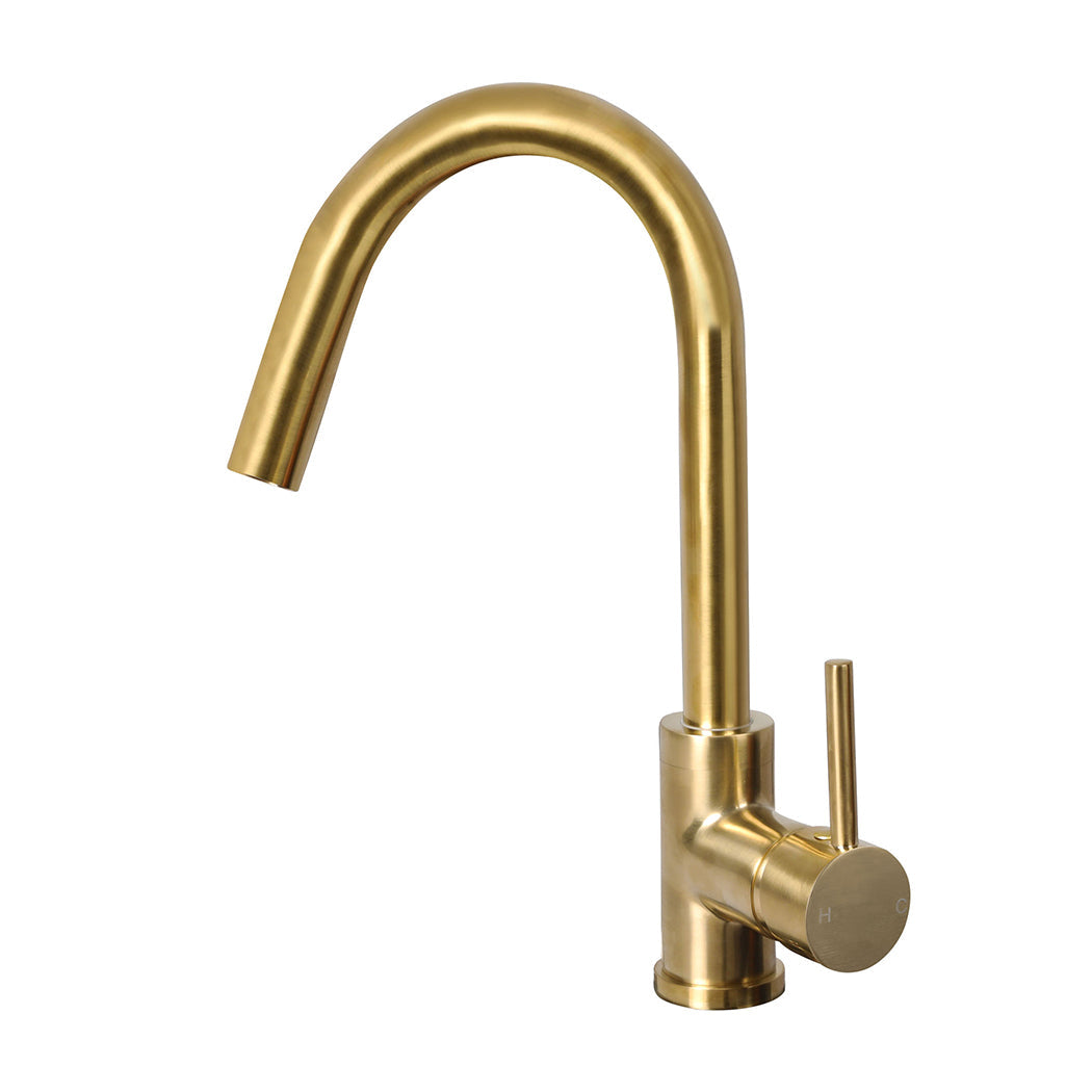 Single Handle Gold Brass Kitchen Tap Mixer Sink Brushed Swivel