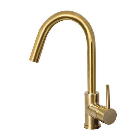 Single Handle Gold Brass Kitchen Tap Mixer Sink Brushed Swivel