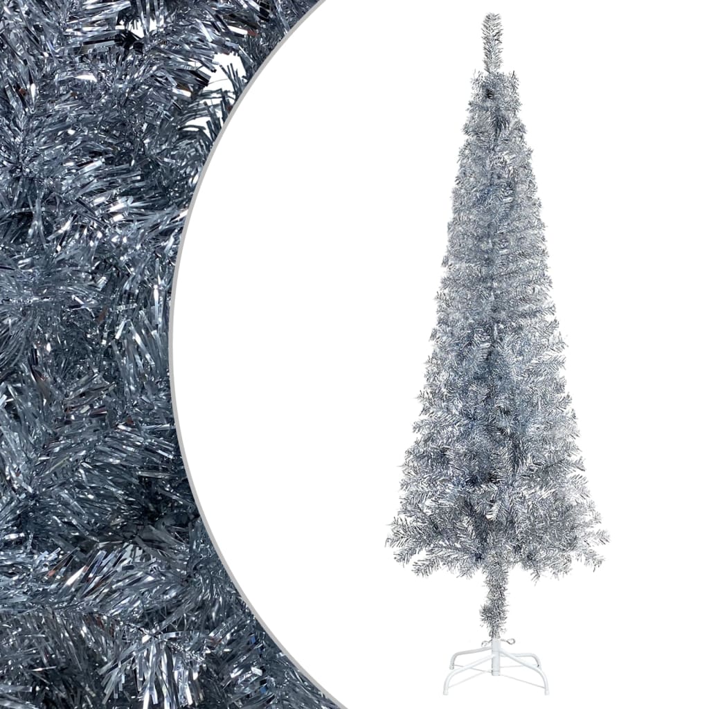 Slim Christmas Tree with LEDs& Ball Set Silver 120 cm