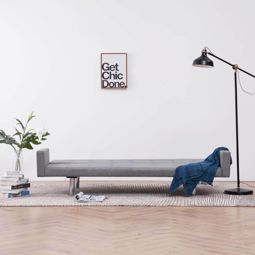 Sofa Bed with Armrest Light Grey Polyester