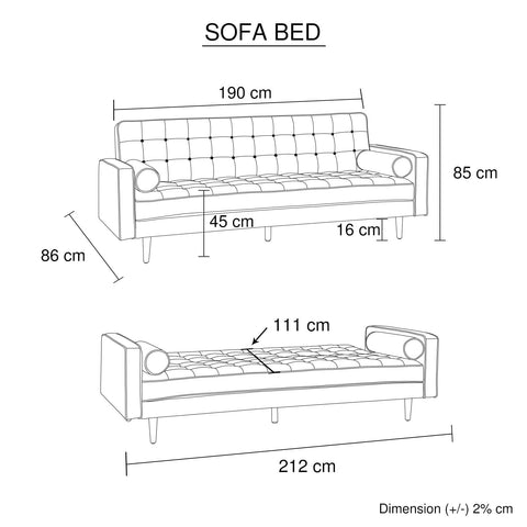 Beige Fabric 3-Seater Button-Tufted Sofa Bed