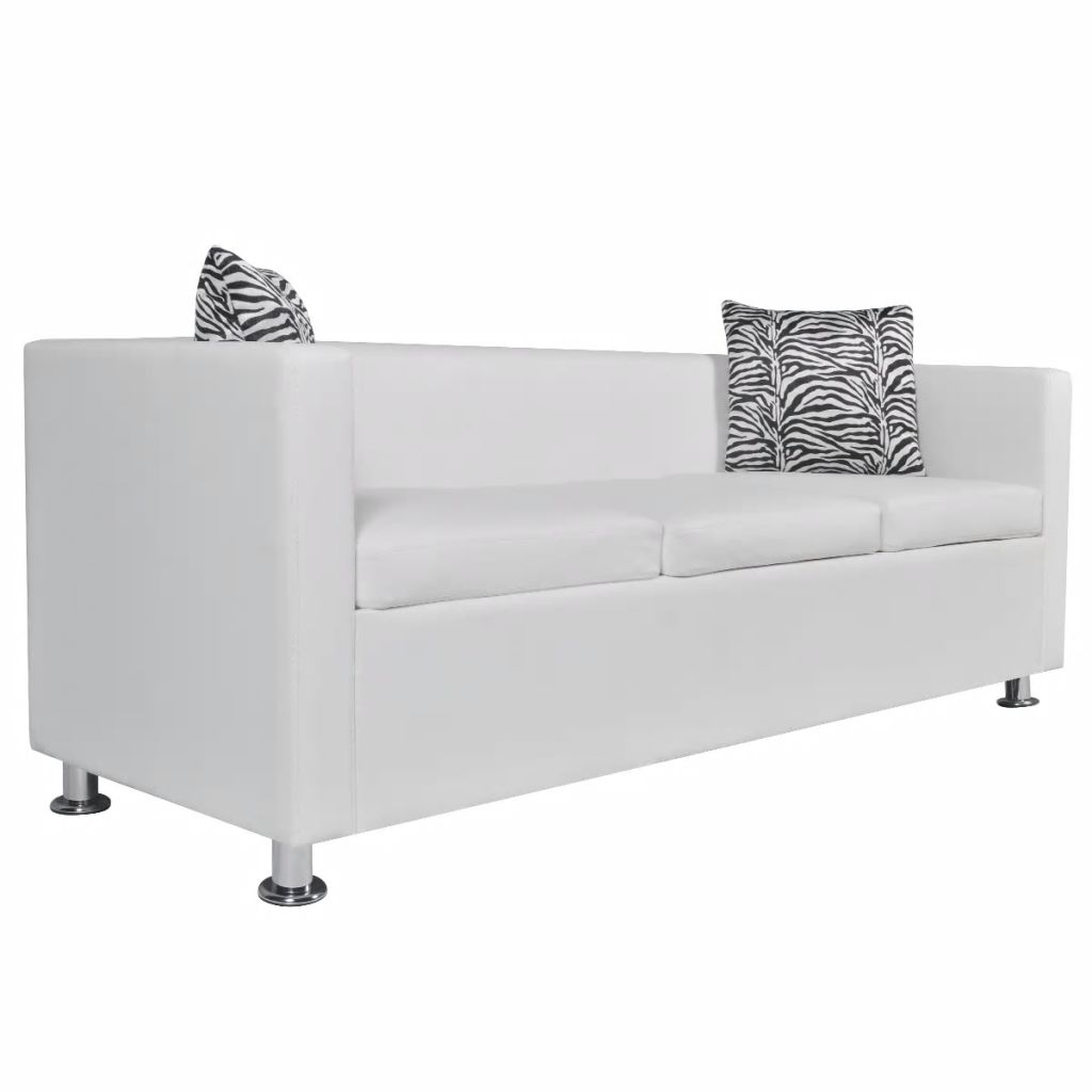 Sofa Set Artificial Leather 3-Seater 2-Seater Armchair White