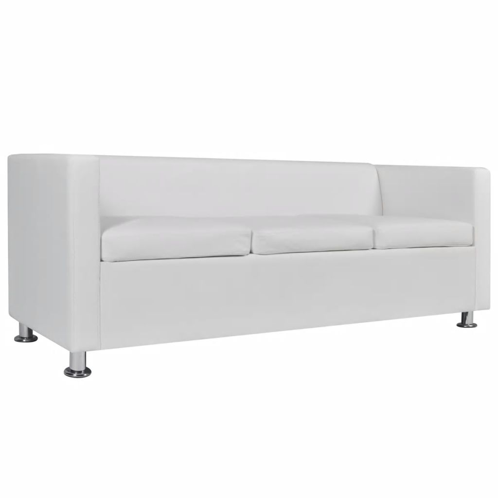 Sofa Set Artificial Leather 3-Seater 2-Seater Armchair White