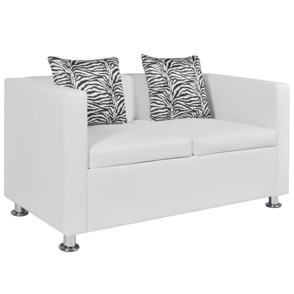 Sofa Set Artificial Leather 3-Seater 2-Seater Armchair White