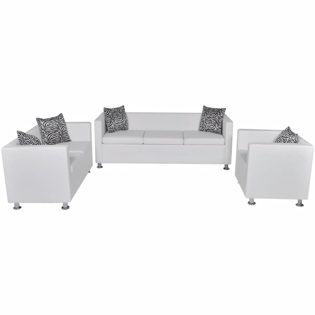 Sofa Set Artificial Leather 3-Seater 2-Seater Armchair White