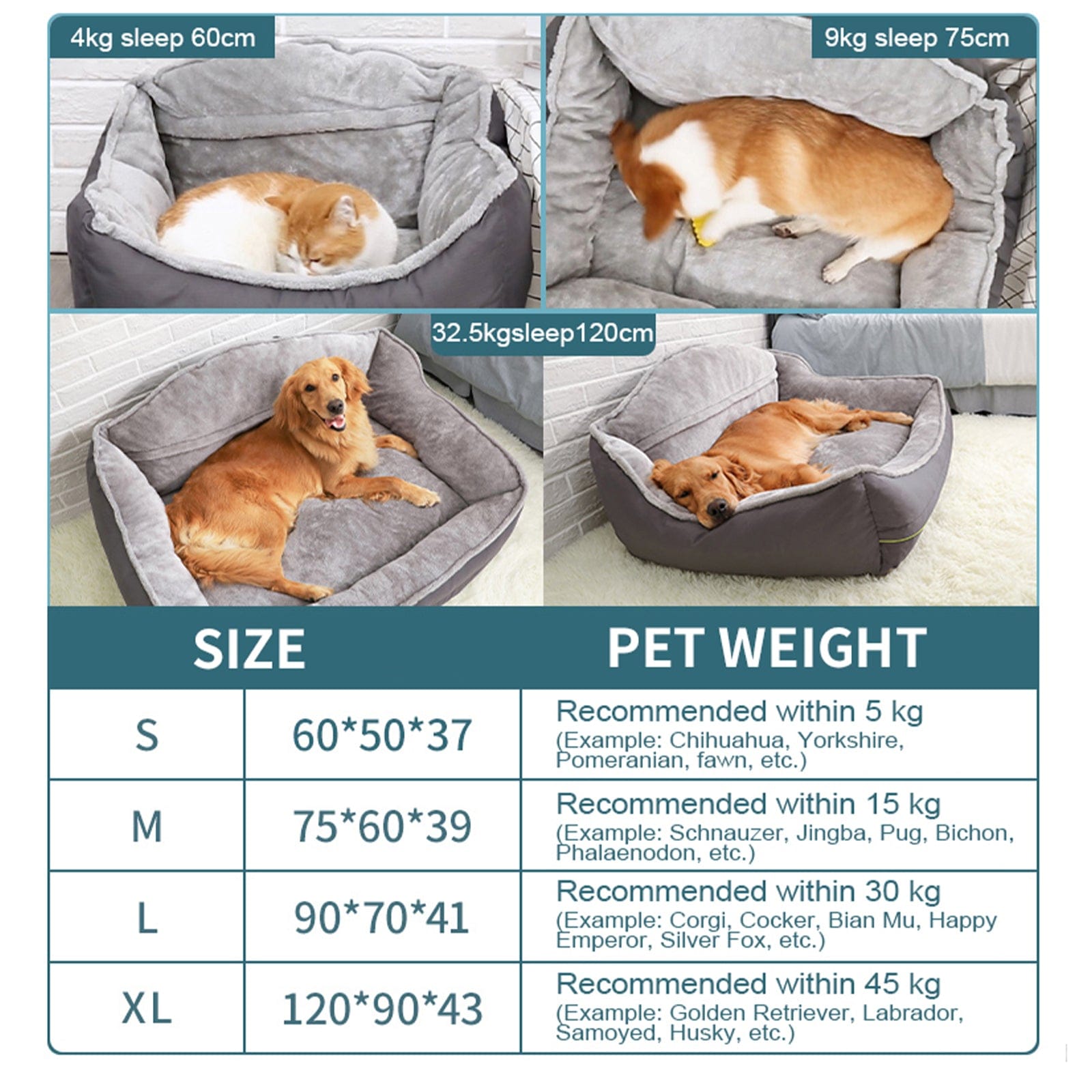 Sofa-Style Dog Bed Waterproof Washable Soft High Back Comfy Sleeping Kennel L