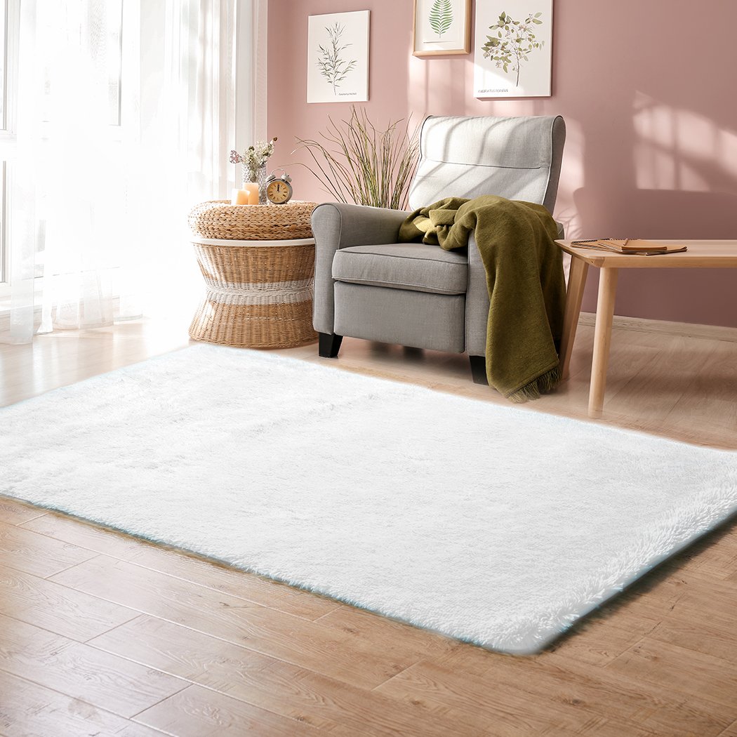 living room Soft Shag Shaggy Floor Confetti Rug Carpet 120X160Cm White