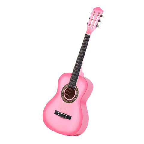 Entertainment & Elec Solid Eco-Rosewood 34 Inch Wooden Folk Acoustic Guitar-Pink