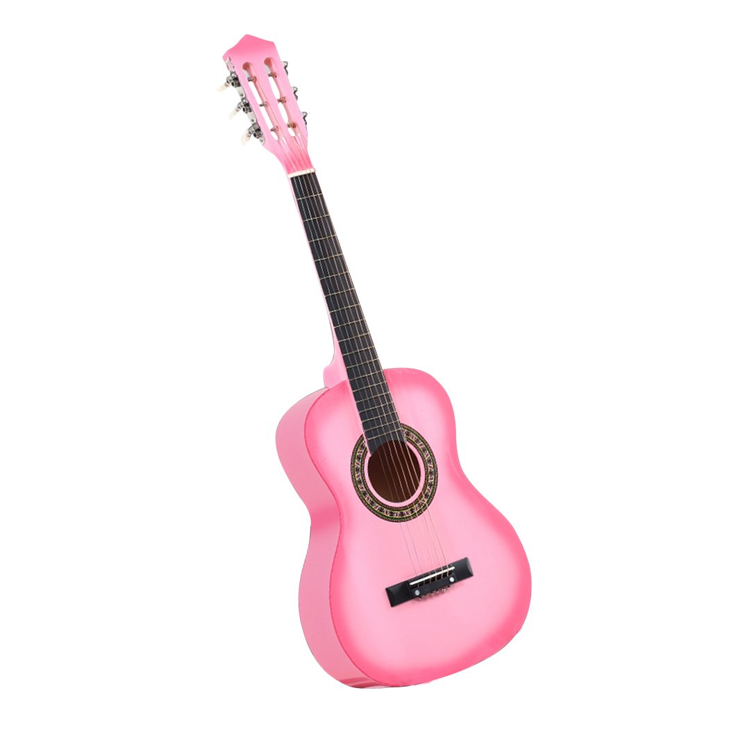 Entertainment & Elec Solid Eco-Rosewood 34 Inch Wooden Folk Acoustic Guitar-Pink