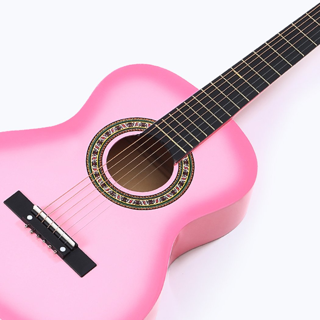 Entertainment & Elec Solid Eco-Rosewood 34 Inch Wooden Folk Acoustic Guitar-Pink