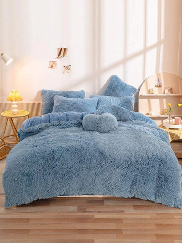 Solid Fuzzy Duvet Cover Set Without Filler