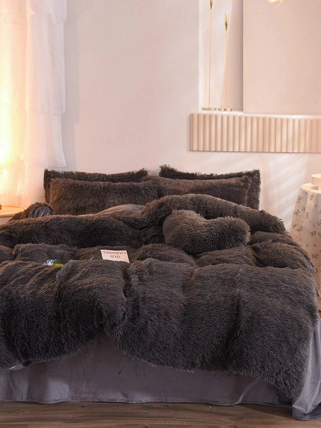 Solid Fuzzy Duvet Cover Set Without Filler