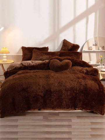 Solid Fuzzy Duvet Cover Set Without Filler