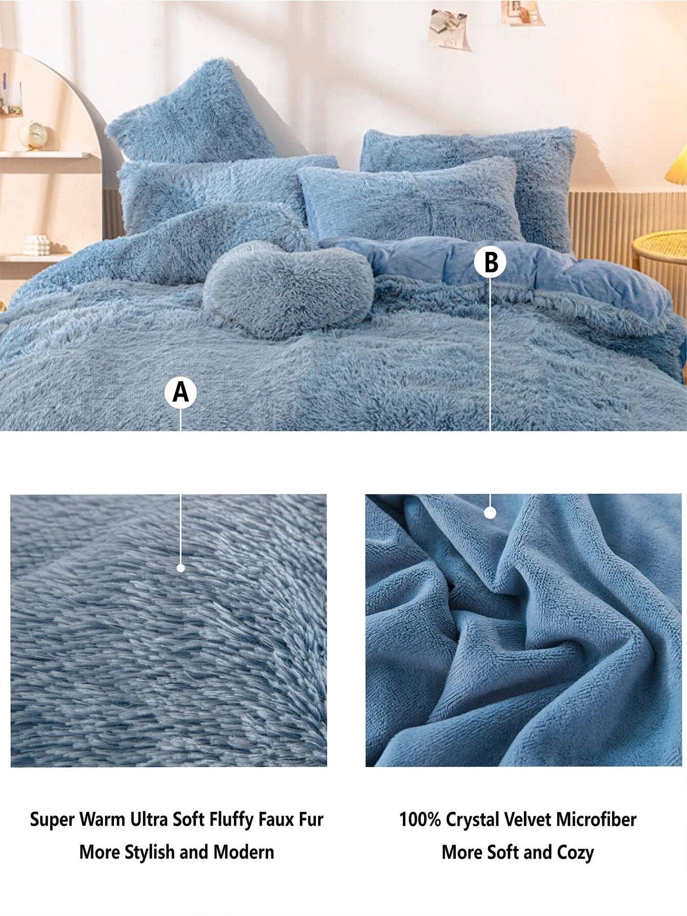 Solid Fuzzy Duvet Cover Set Without Filler