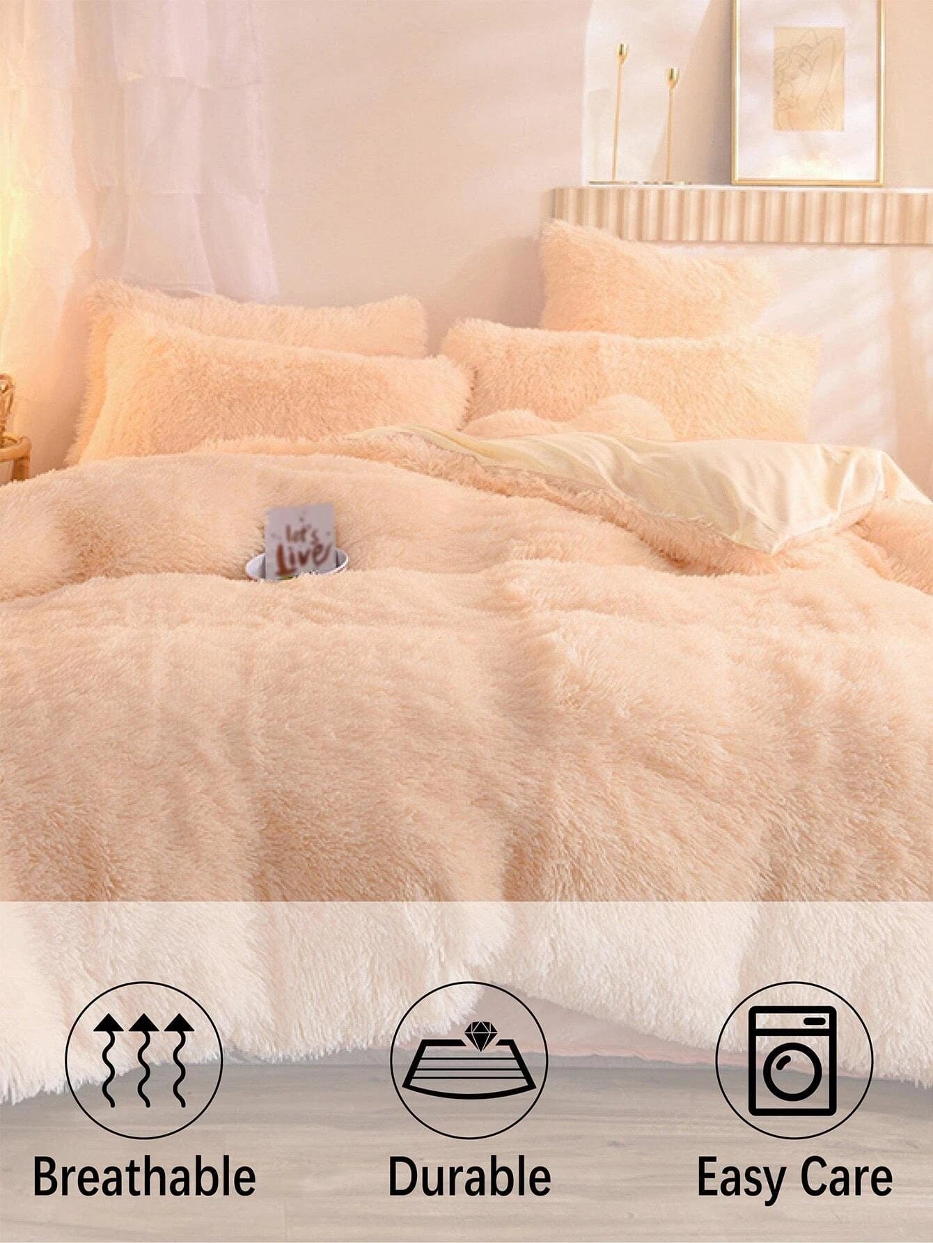 Solid Fuzzy Duvet Cover Set Without Filler