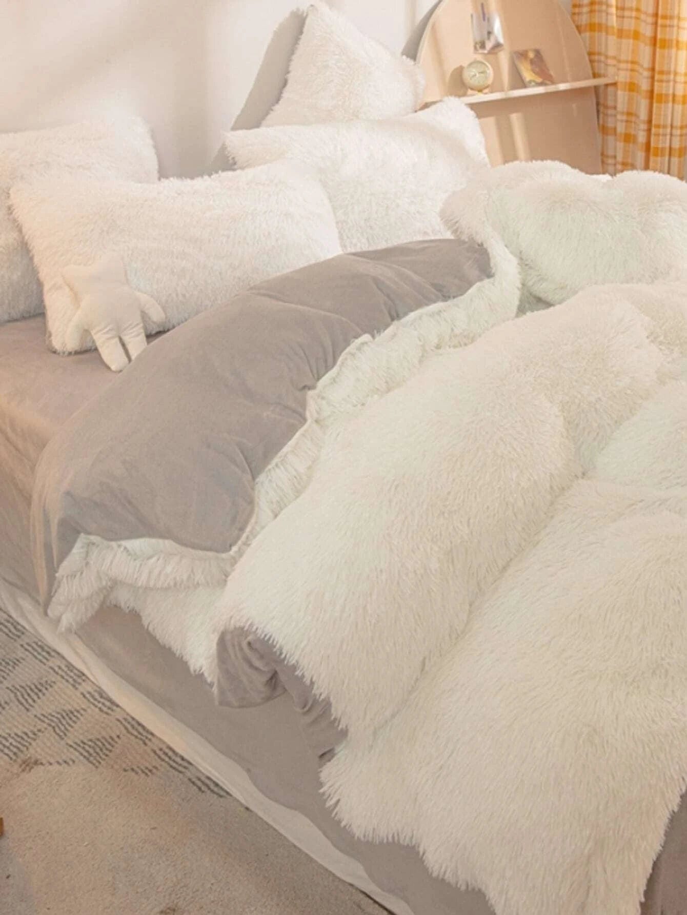 Solid Fuzzy Duvet Cover Set Without Filler