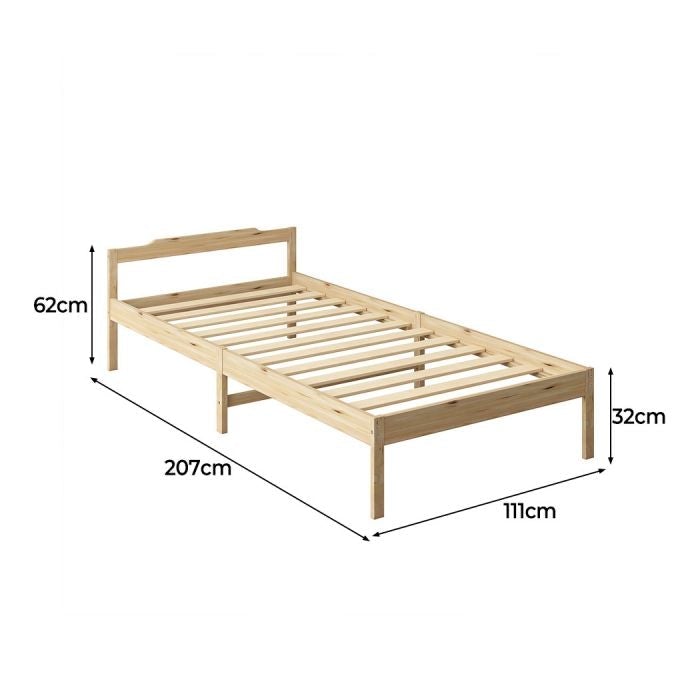 Solid Timber Pine Wood Bed Frame King Single -Natural